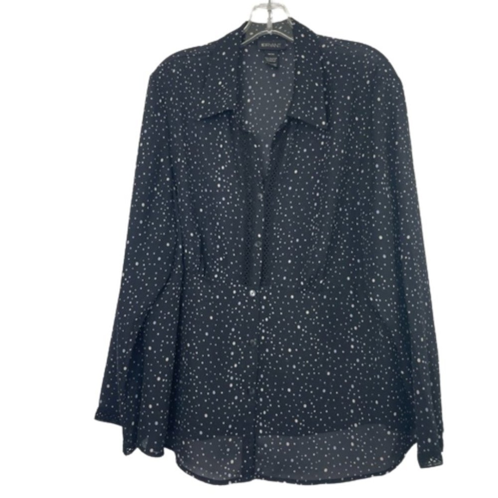 Lane Bryant Button Down Black With Pink/Blue Polka Dots Long Sleeve Size 18/20